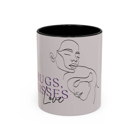 Hugs & Kisses Love Accent Coffee Mug — Minimal Line Art Couple Design