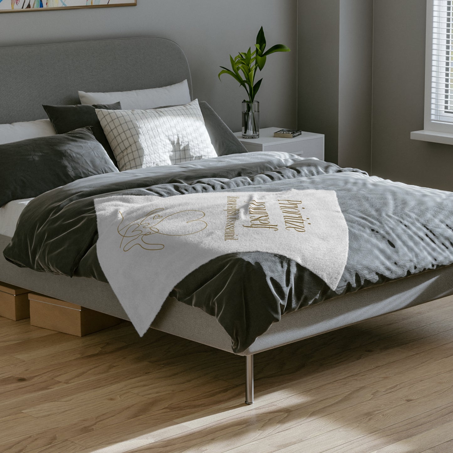 Prioritize Yourself Blanket — Motivational Velveteen Microfiber Throw
