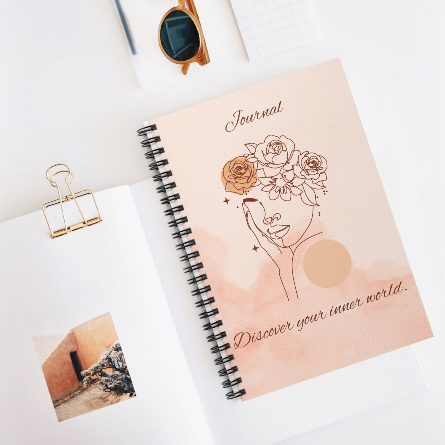 Floral Line Art Journal — "Discover Your Inner World" Spiral Notebook