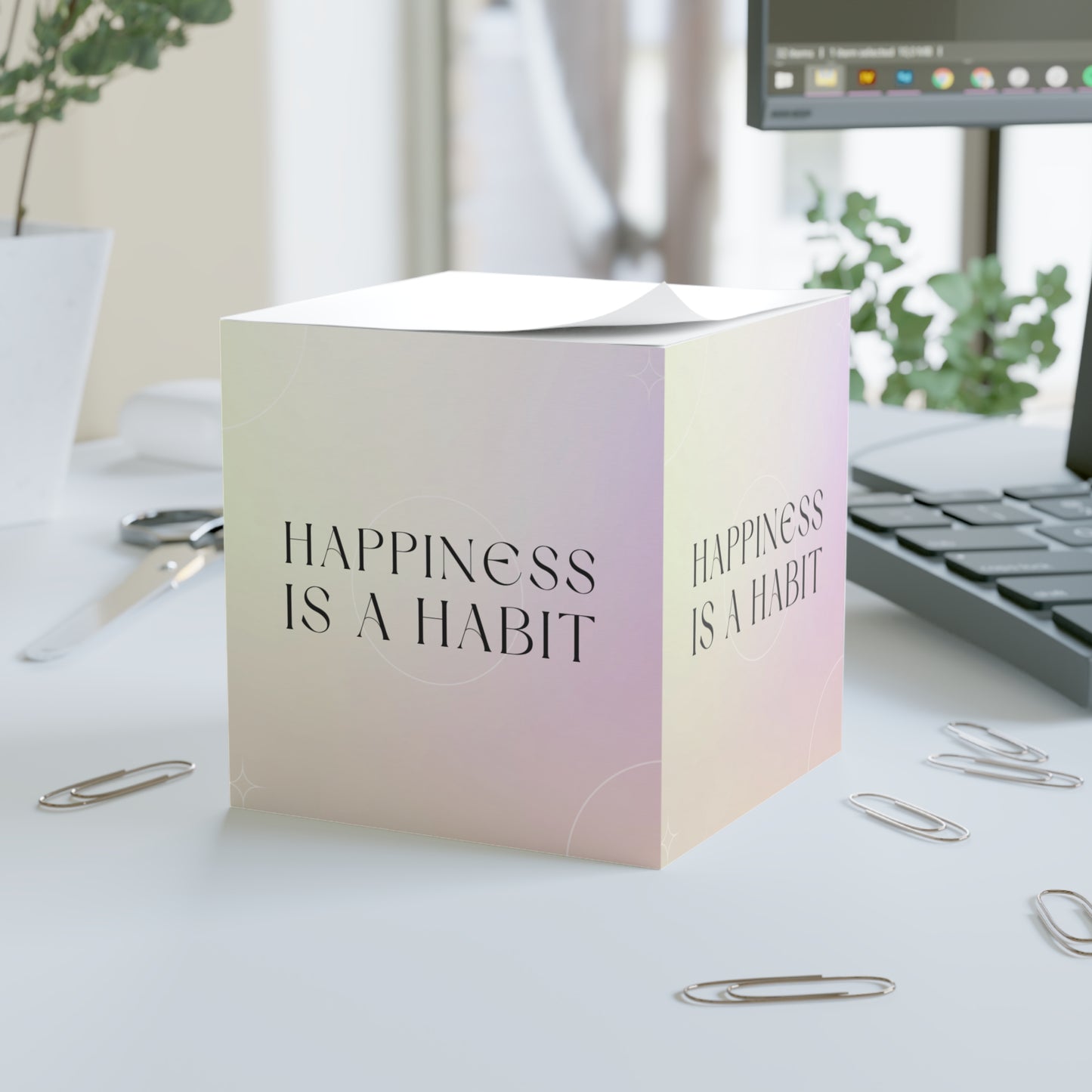 Happiness Is a Habit Note Cube —Inspirational Sticky Note Block