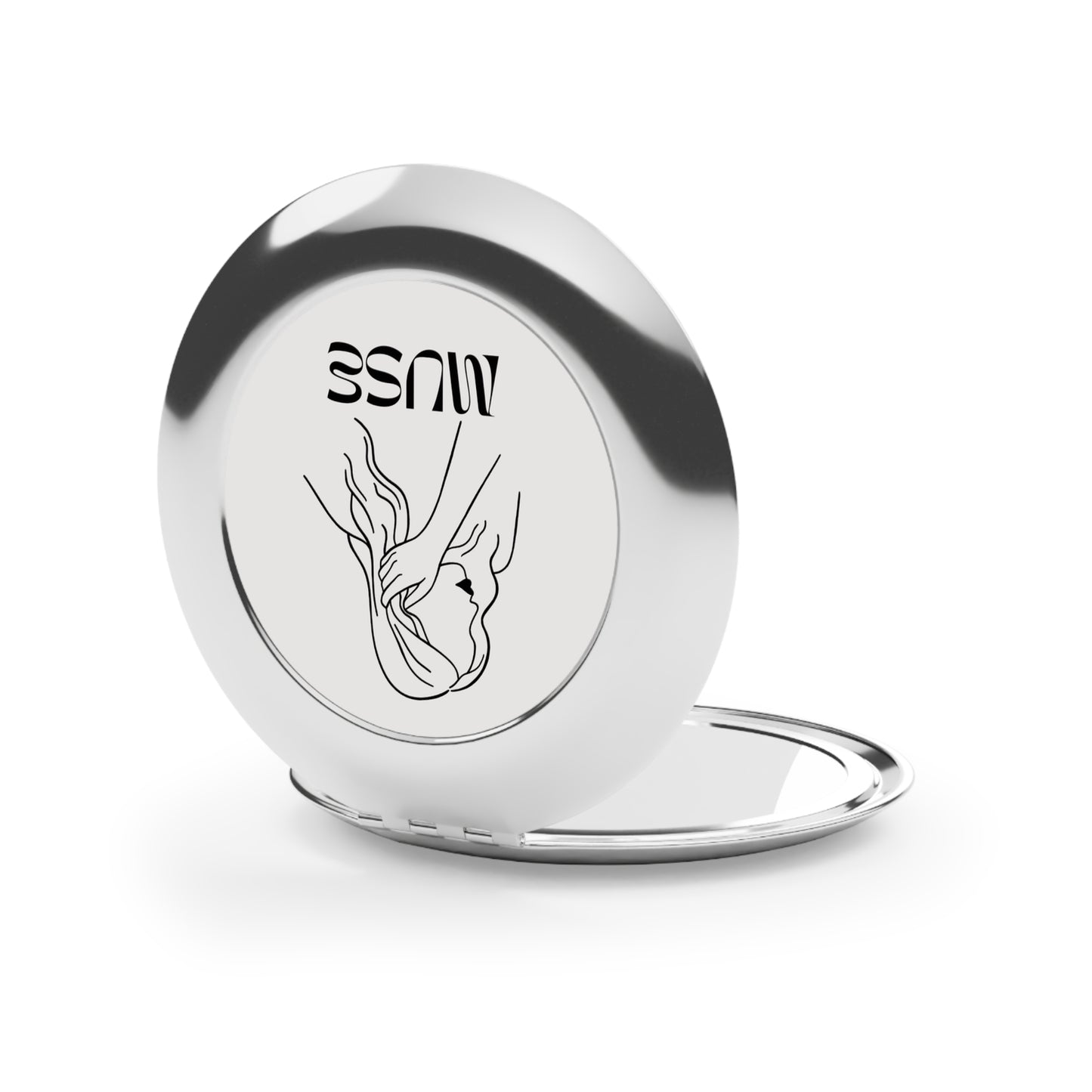 Compact Travel Mirror — Muse Line Art Pocket Mirror for On-the-Go Touch-Ups
