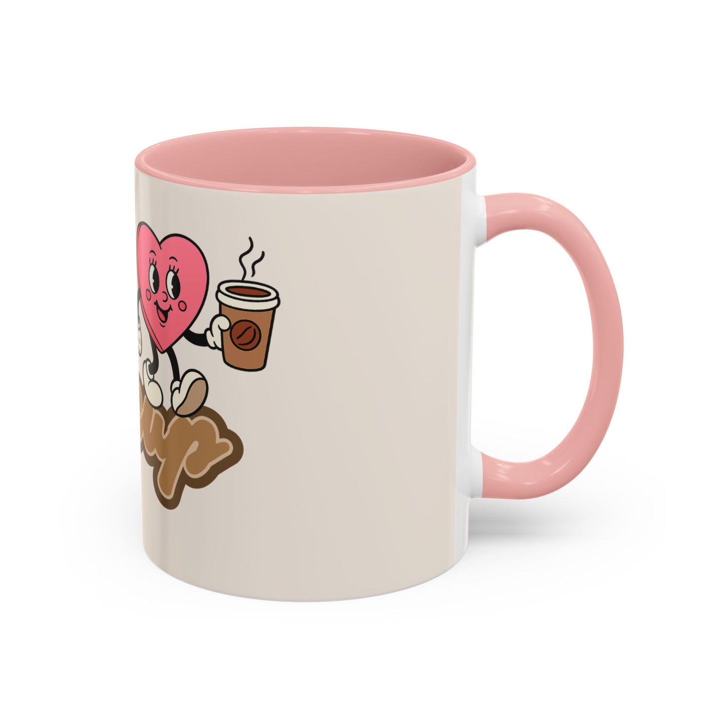 Happy Cup Coffee Mug — Cute Heart Character with Coffee Accent Mug