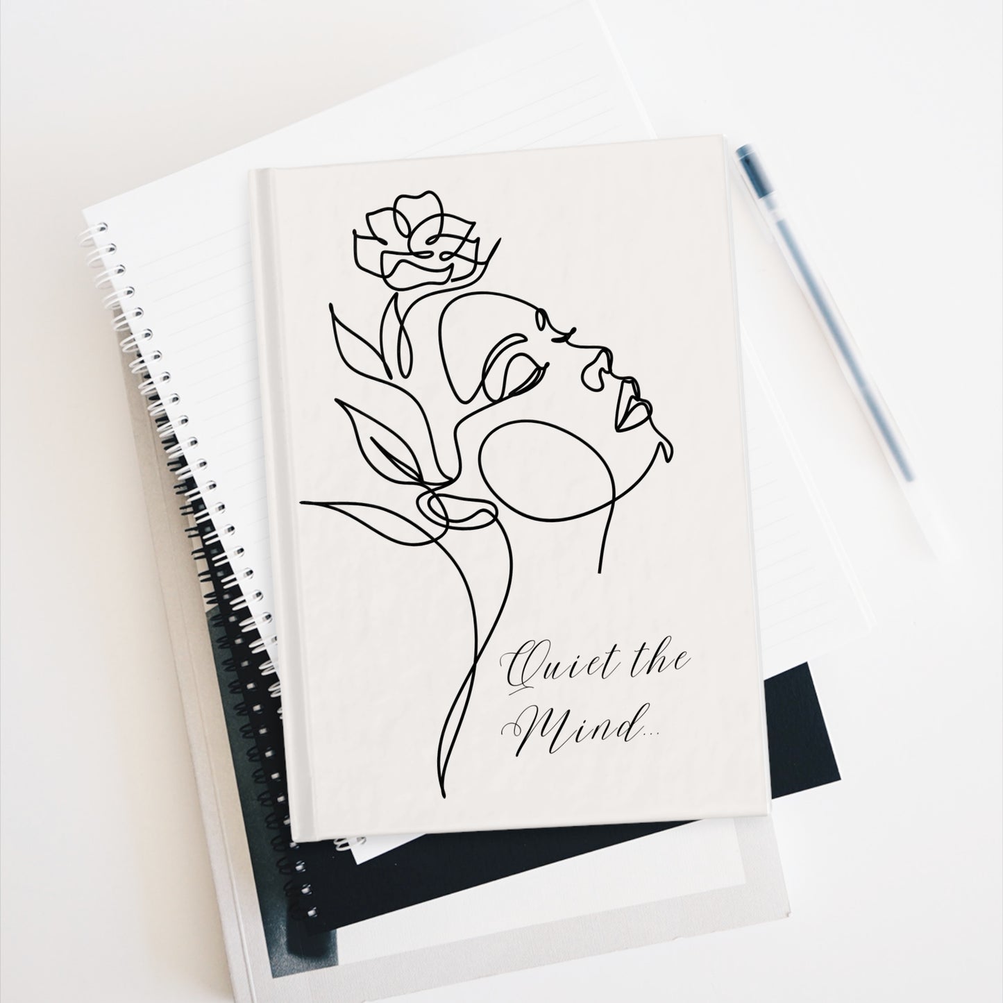 Minimal Line Art Journal — "Quiet the Mind" Ruled Notebook
