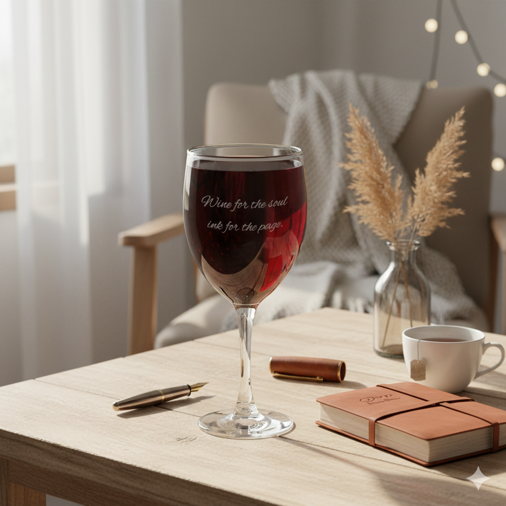 Engraved 10.5oz Wine Glass — "Wine for the Soul, Wine for the Party"