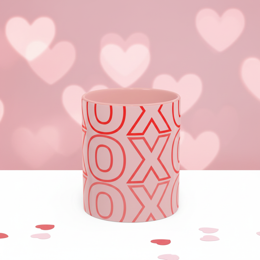 XOXO Accent Coffee Mug — Pink Valentine’s Day Love Pattern (11/15oz)
