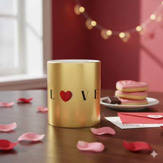 Metallic Love Mug — Silver/Gold Heart Ceramic Coffee Cup