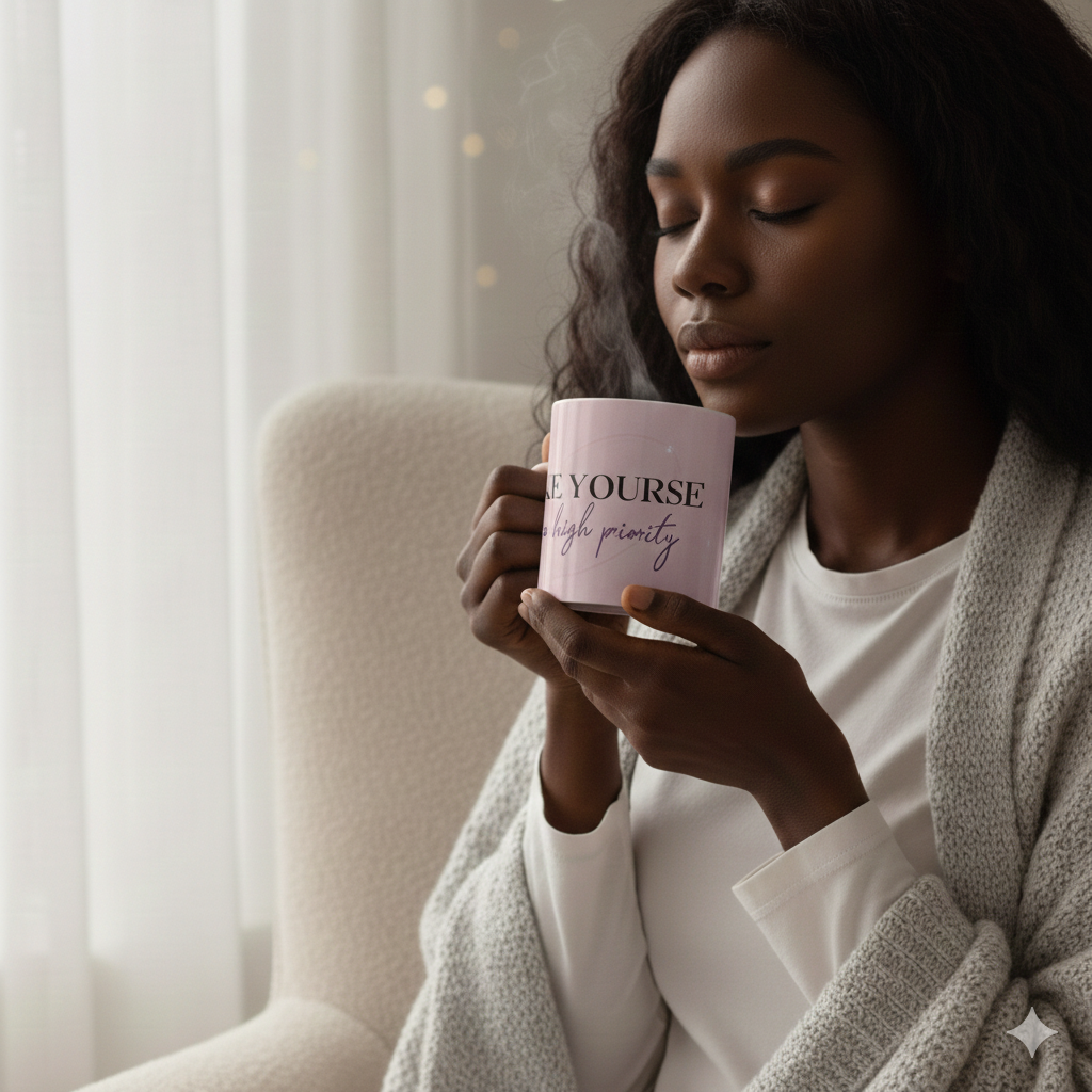 Motivational Ceramic Mug — "Make Yourself a High Priority" Pink Self-Care Coffee Cup (11oz/15oz)
