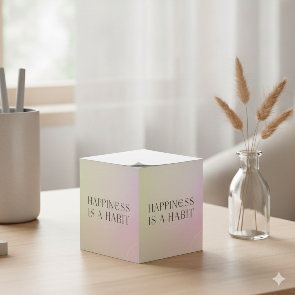 Happiness Is a Habit Note Cube —Inspirational Sticky Note Block