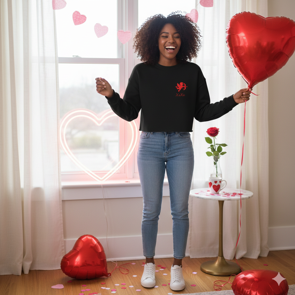 Cropped Sweatshirt — Red Cupid Chest Graphic /