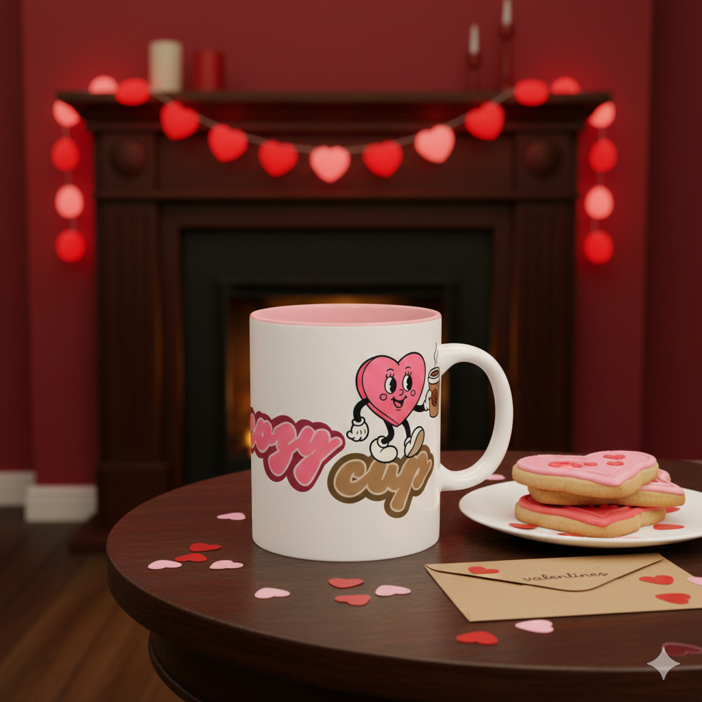Happy Cup Coffee Mug — Cute Heart Character with Coffee Accent Mug