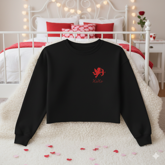 Cropped Sweatshirt — Red Cupid Chest Graphic /