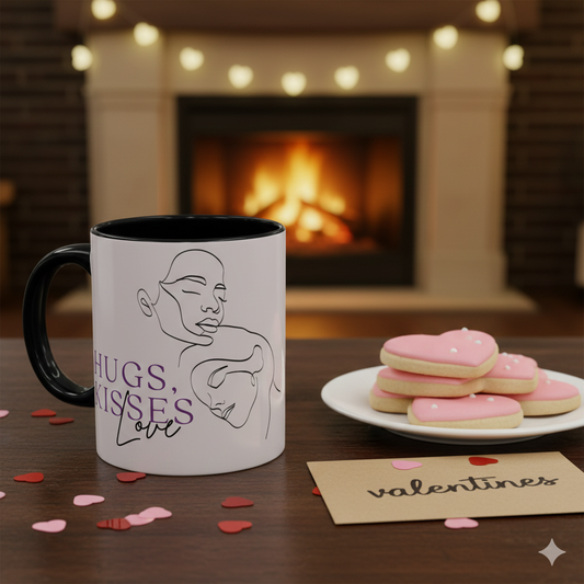 Hugs & Kisses Love Accent Coffee Mug — Minimal Line Art Couple Design