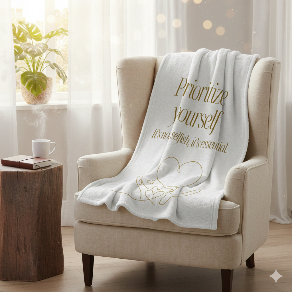 Prioritize Yourself Blanket — Motivational Velveteen Microfiber Throw